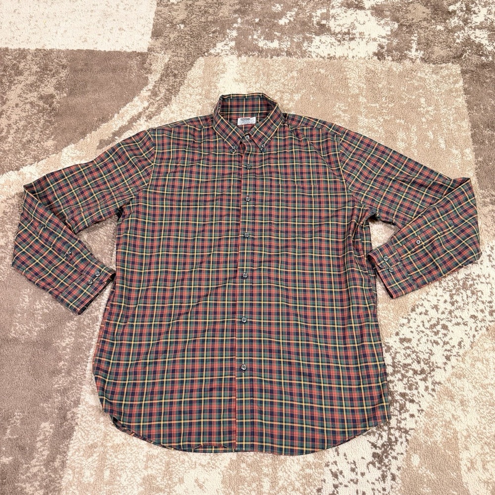 LL Bean Shirt Mens Large Multicolor Gingham Plaid Slightly‎ Fitted Button Down